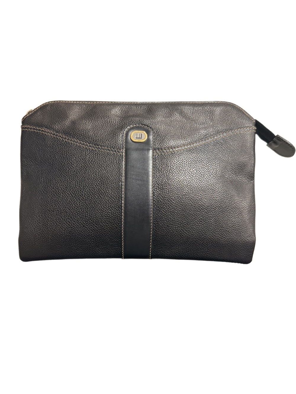 Dunhill Black Pebbled Leather Pouch with Carry Strap